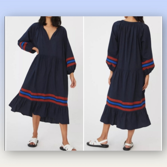 Sundry Dresses & Skirts - Sundry 100% Cotton Navy Midi Dress with Red and Blue Accents Boho BohemianCasual